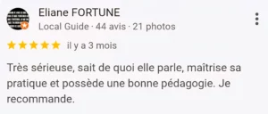 Avis positif d'une élève après une formation, posté sur Google Business