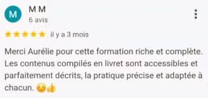 Avis positif d'une élève après une formation, posté sur Google Business