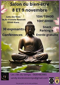 événement bien-être - flyer du salon du bien-être du samedi 8 novembre et du dimanche 9 novembre 2025 à Rians (83)