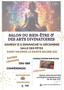 événement bien-être - flyer du salon du bien-être et des arts divinatoires du samedi 13 décembre et du dimanche 14 décembre 2025 à Saint-Maximin La Sainte Baume (83)