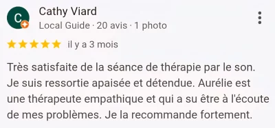 Avis positif d'une cliente après un soin, posté sur Google Business