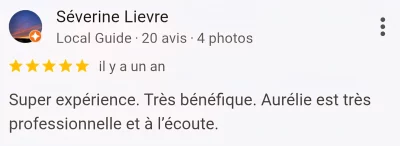 Avis positif d'une cliente après un soin, posté sur Google Business